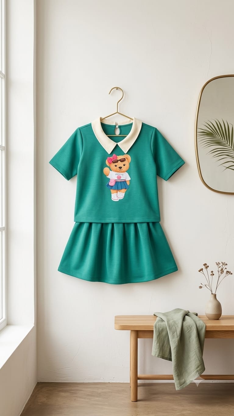Conjunto Infantil Polo Ursinho + Shorts Saia