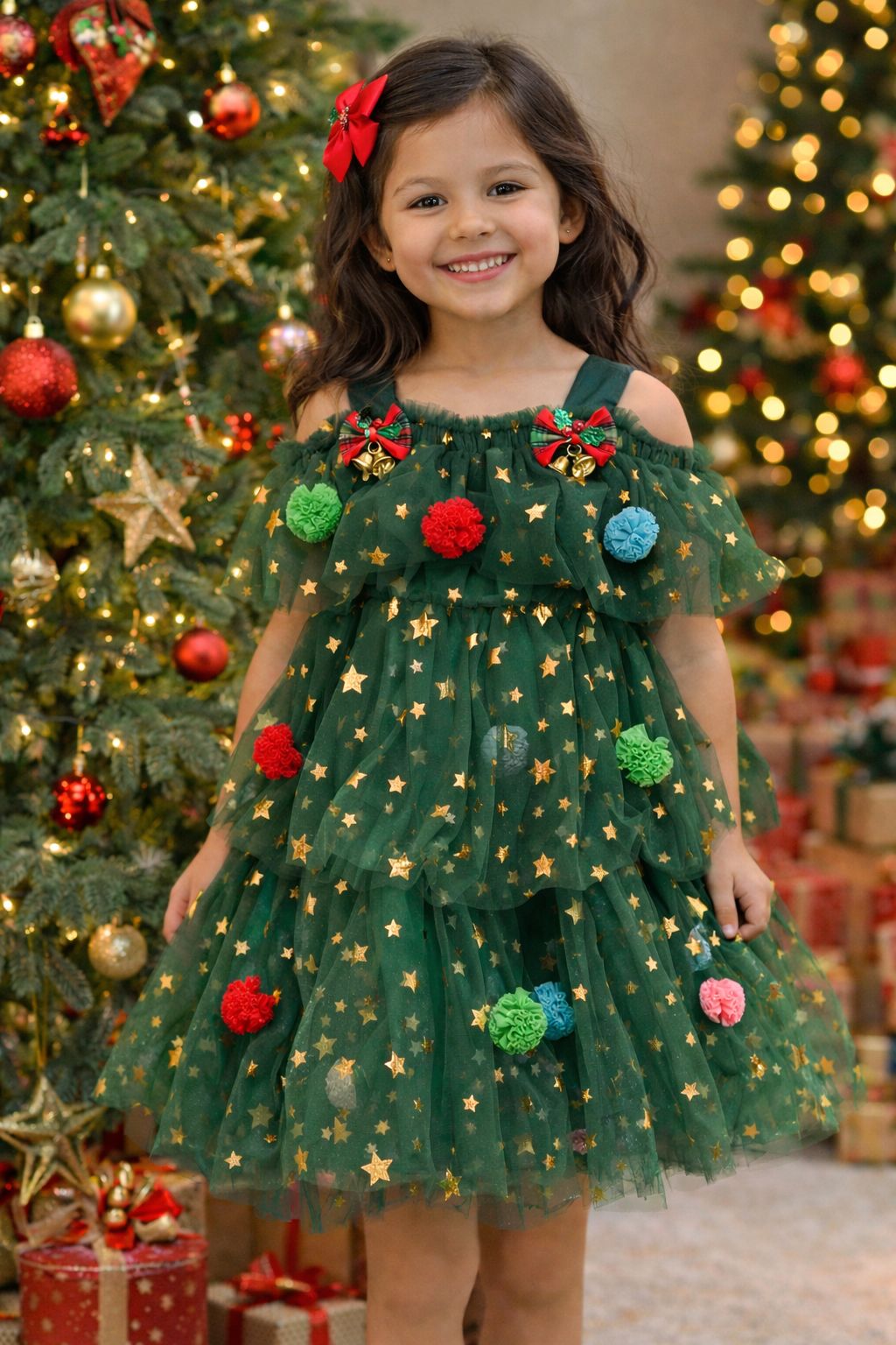 Vestido Infantil Verde Estrelinhas