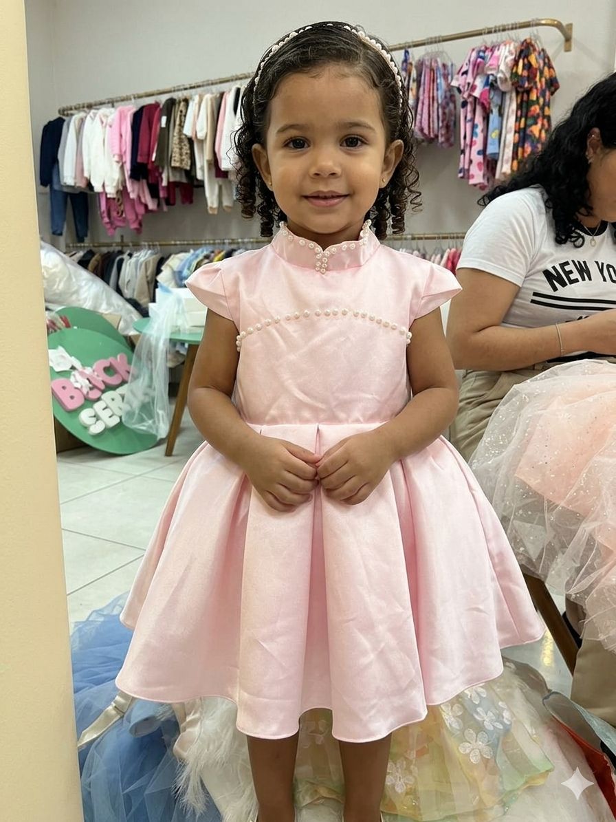 Vestido Rosa Pérolas