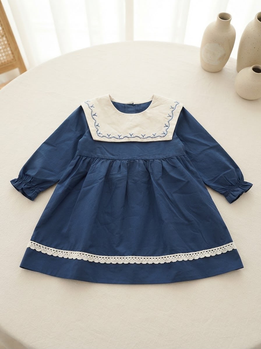 Vestido Infantil Azul Golinha Bordada