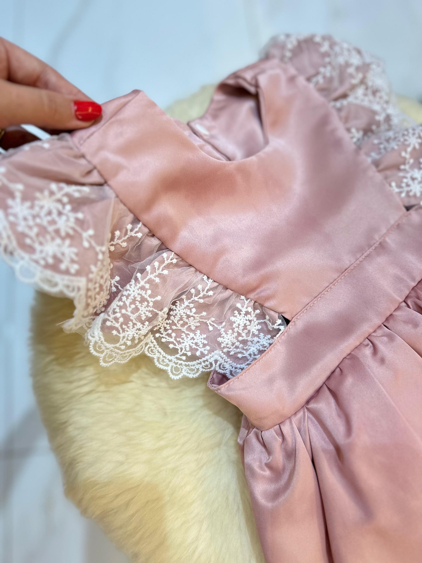 Vestido Infantil Rosa Rendinha