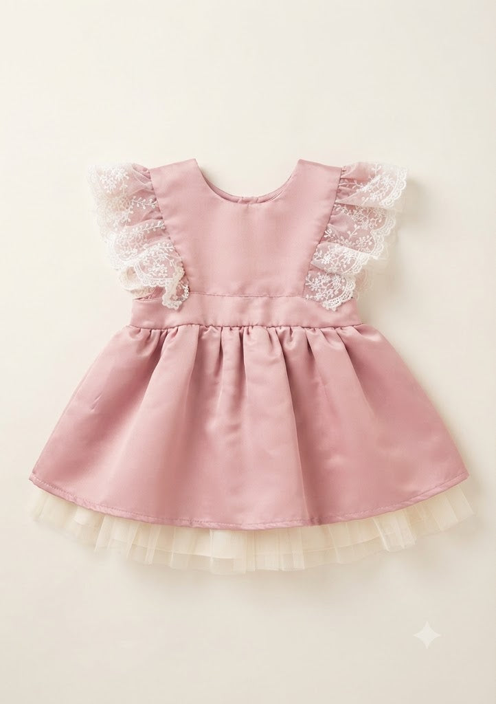 Vestido Infantil Rosa Rendinho