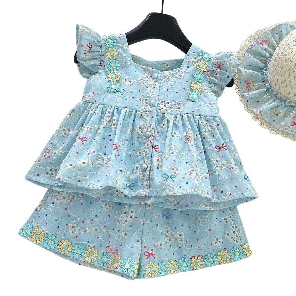 Conjunto Infantil Verão Florzinhas e Lacinho + Chapéu