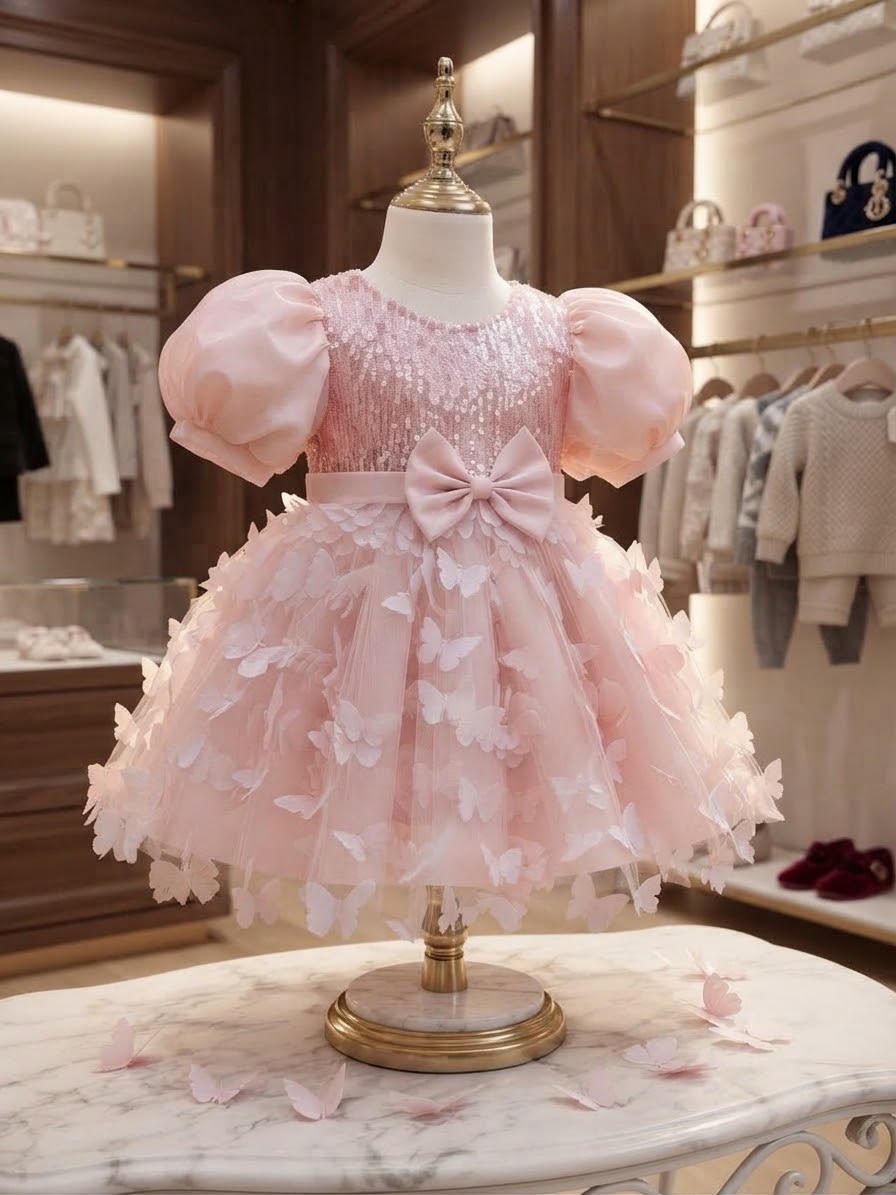 Vestido Infantil Borboletinhas e Laço