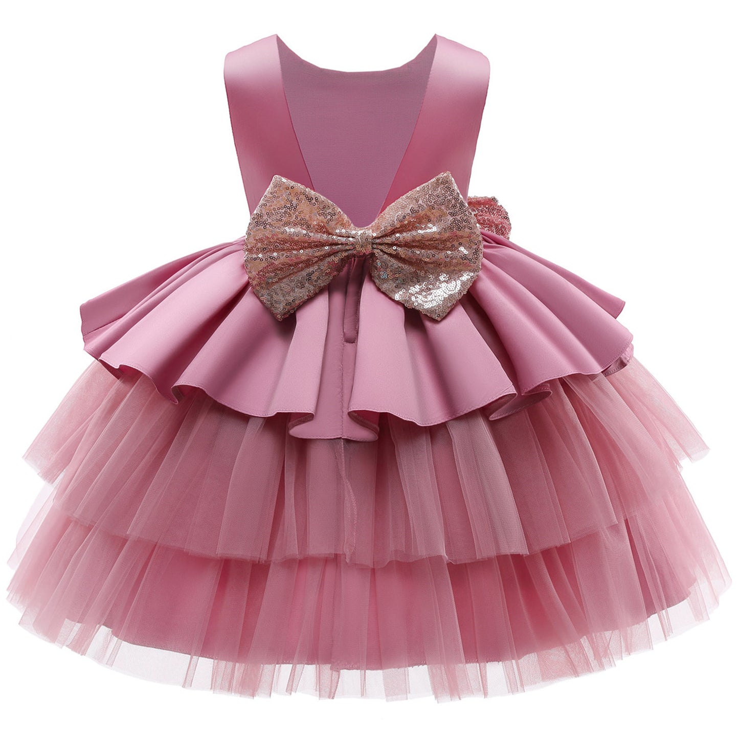Vestido de Festa Infantil Babados e Laço Dourado