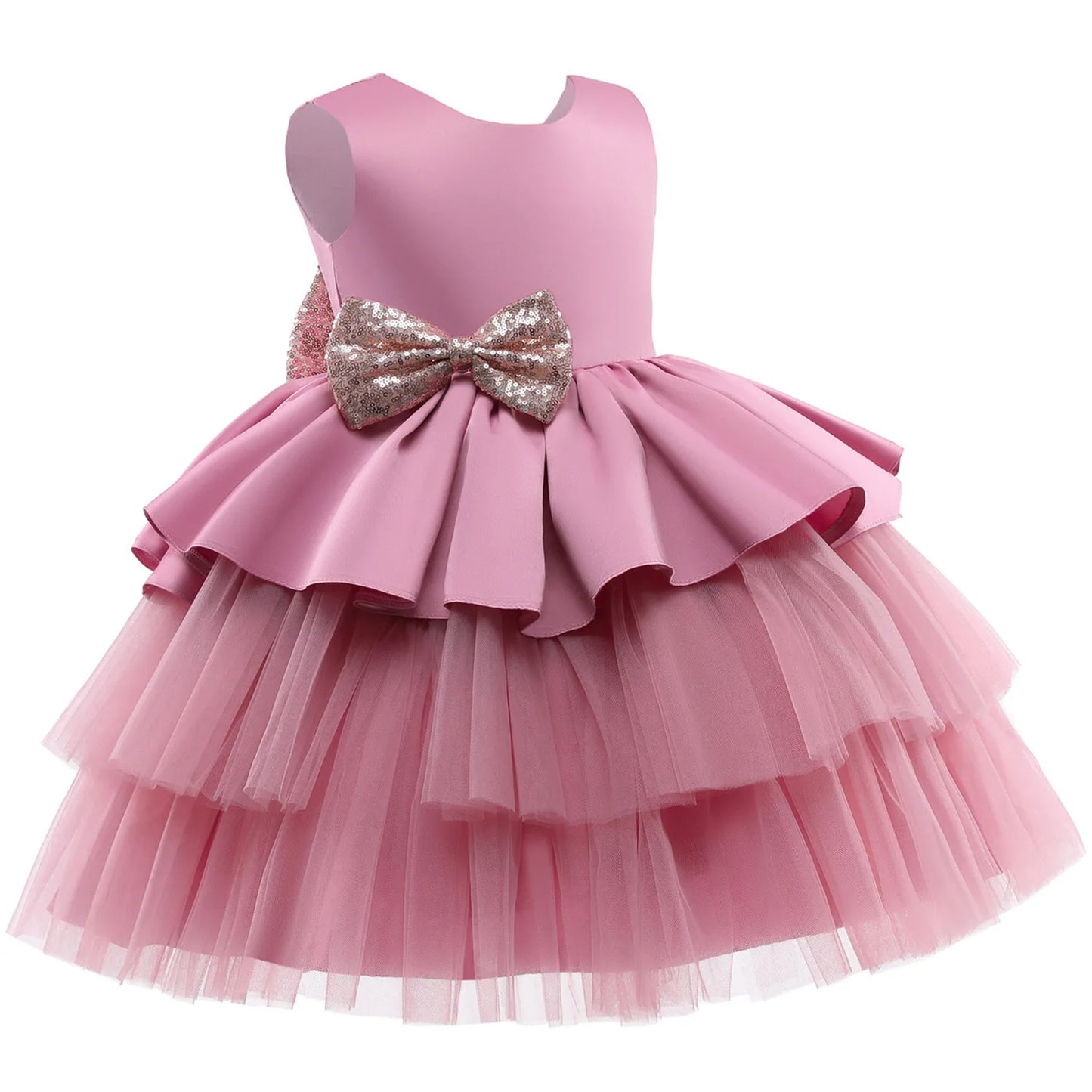 Vestido de Festa Infantil Babados e Laço Dourado