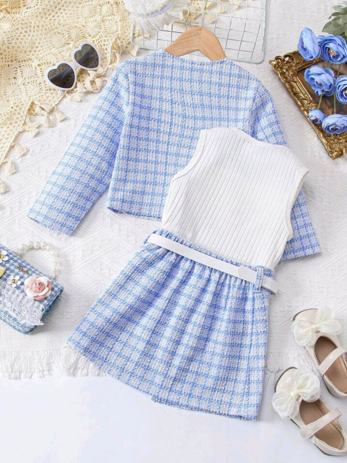 Conjunto Infantil Feminino Azul Xadrez