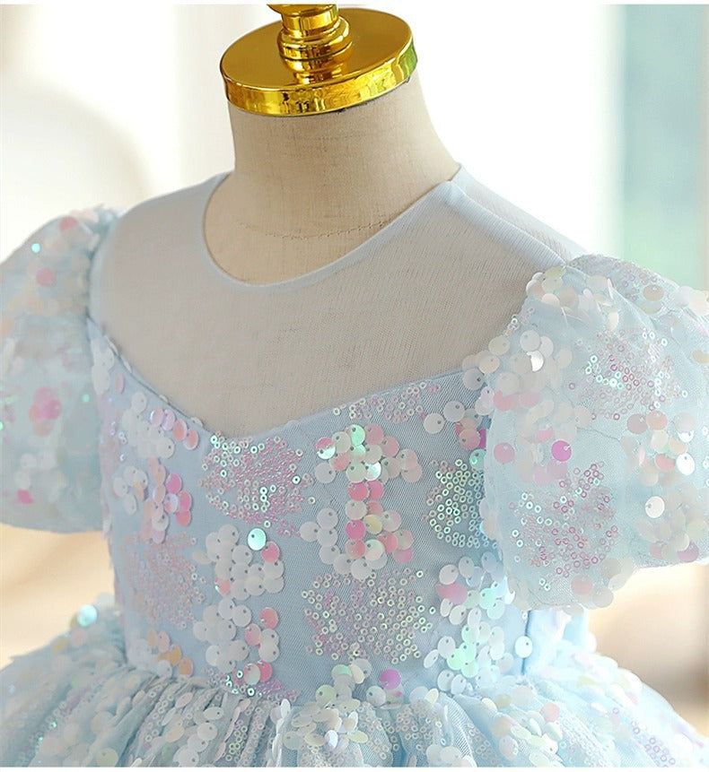 Vestido De Festa Infantil Azul Lantejoulas