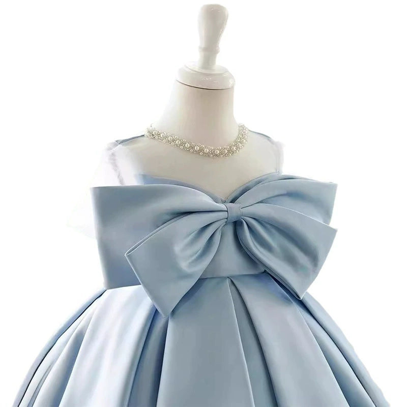 Vestido De Festa Infantil Azul com Laço