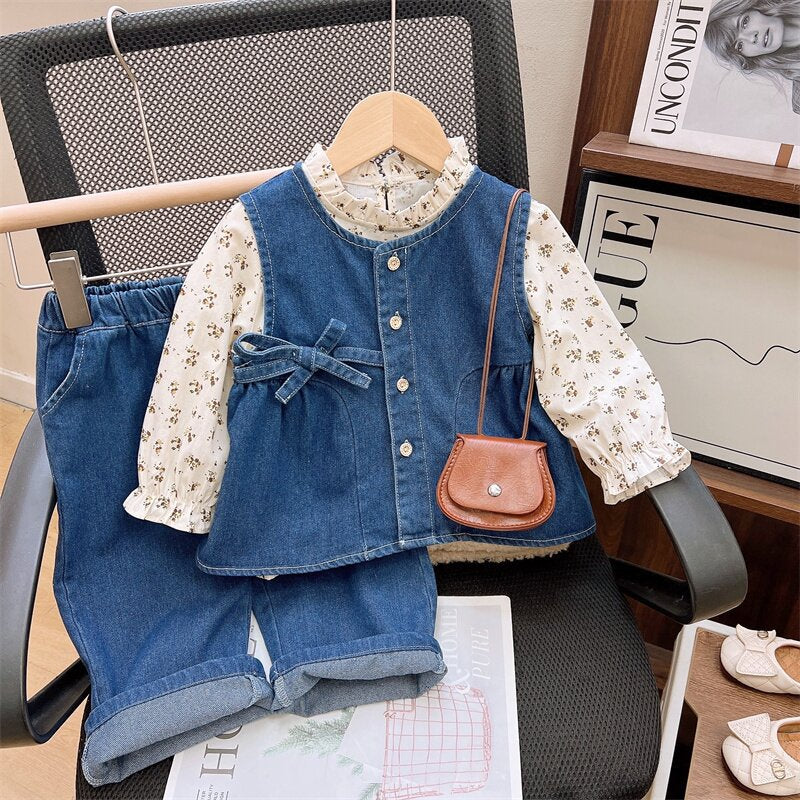 Conjunto Infantil Feminino Florzinhas e Jeans