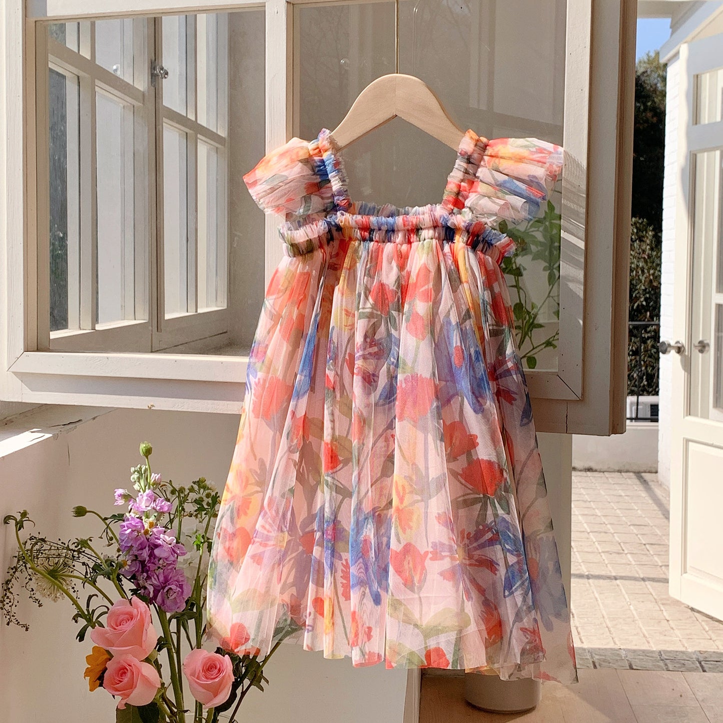 Vestido Infantil de Tule Floral