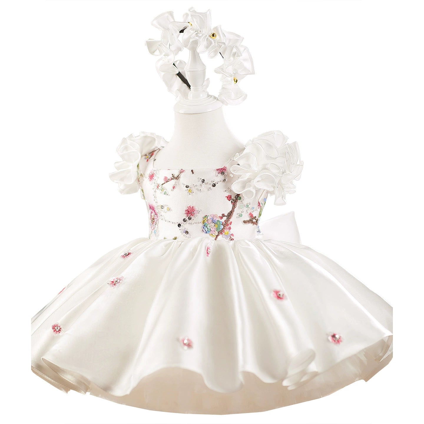 Vestido de Festa Branco Flores Brilhantes