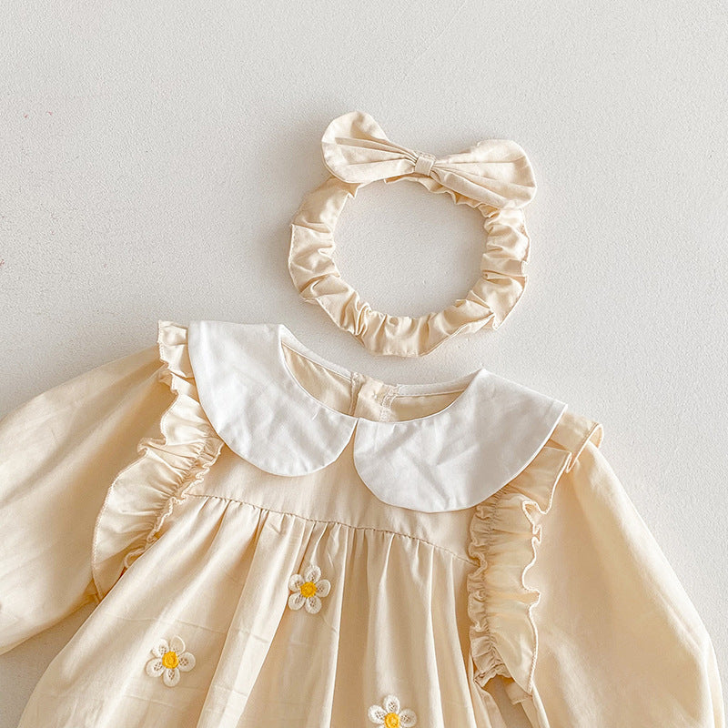 Body Infantil Bege Florzinhas com Faixinha