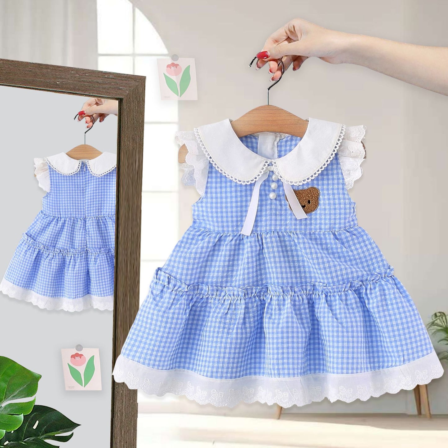 Vestido Infantil Xadrez Ursinho
