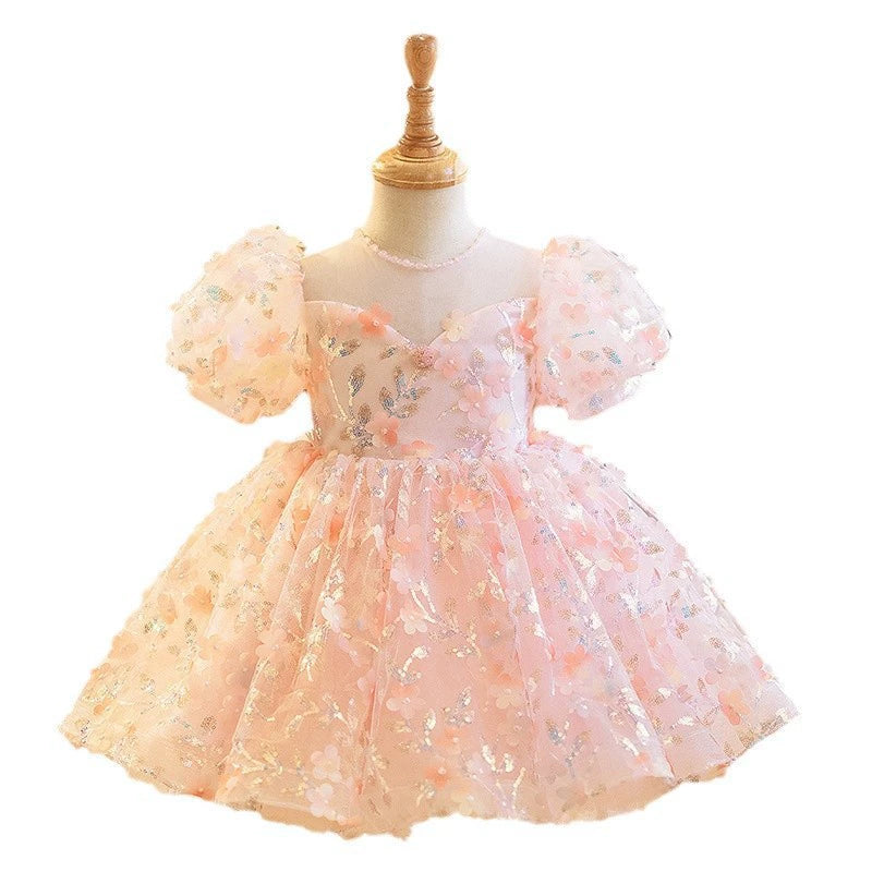 Vestido de Festa Infantil com Flores Brilhantes