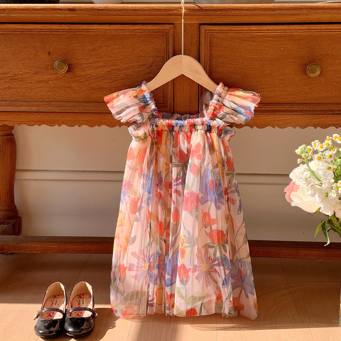 Vestido Infantil de Tule Floral