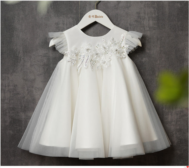 Vestido Infantil Branco Florzinhas e Laço