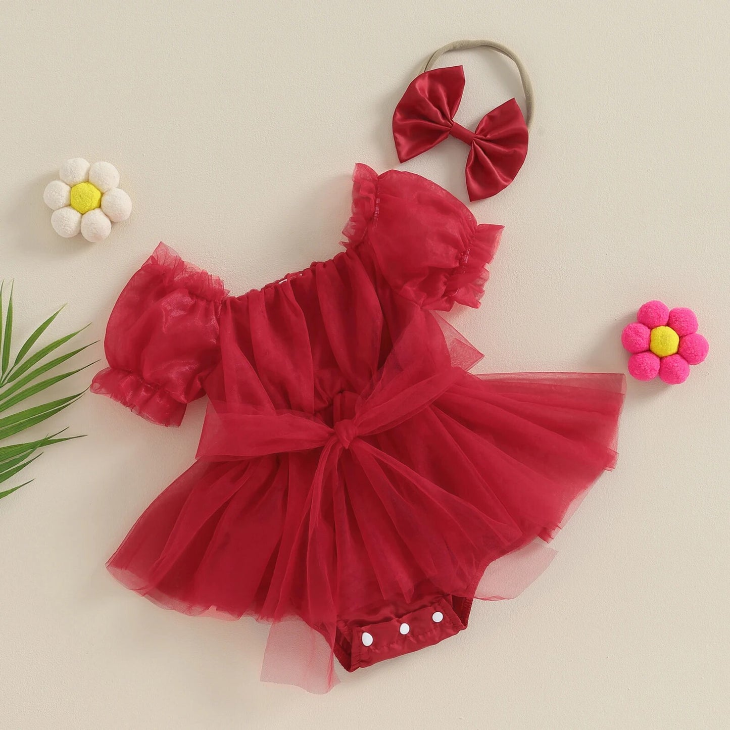 Body Infantil Natal Tule Laço + Faixinha