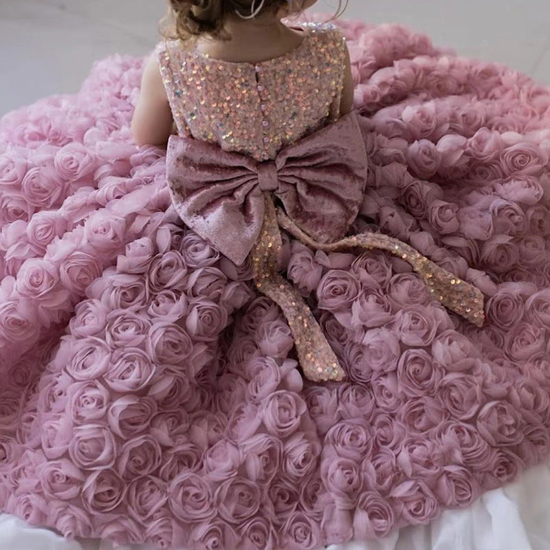 Vestido De Festa Infantil Flores e Laçinho
