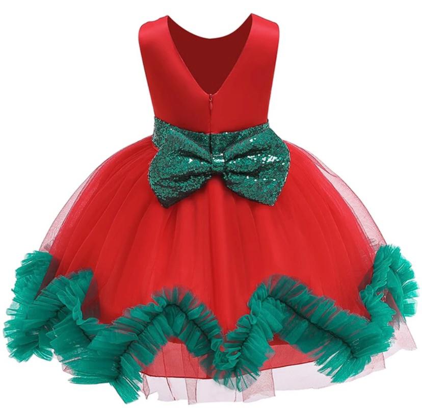 Vestido De Festa Infantil Tule Vermelho e Verde