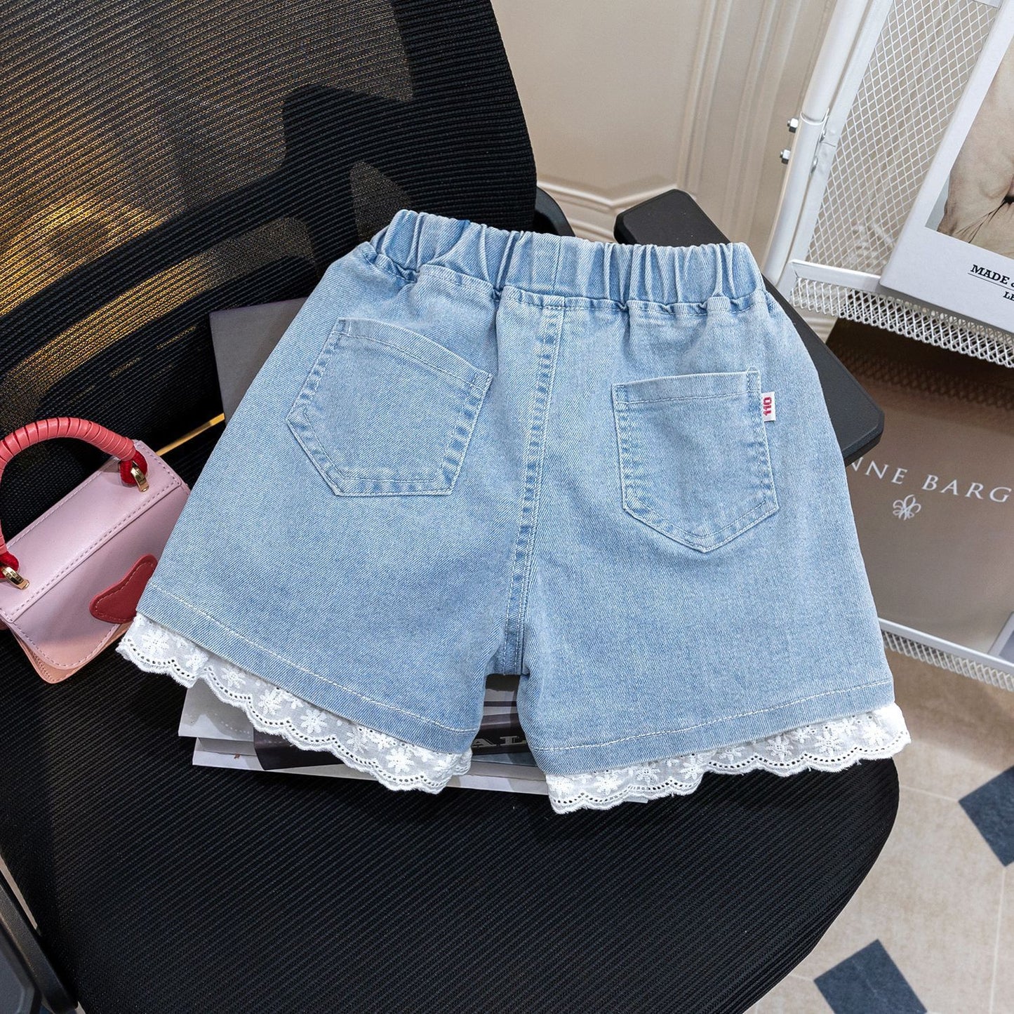 Shorts Infantil Feminino Jeans Lacinho
