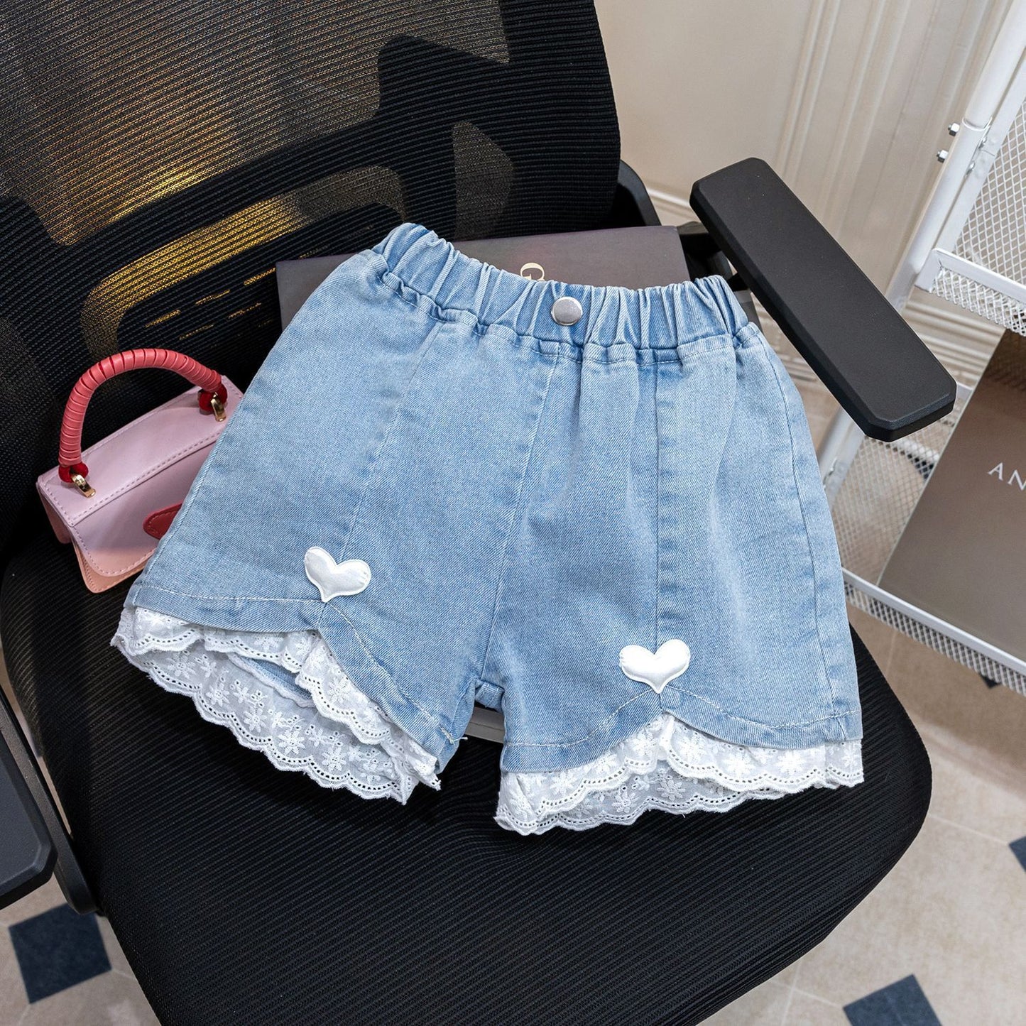 Shorts Infantil Feminino Jeans Lacinho