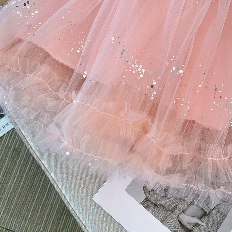 Vestido De Festa Rosa Tule Bufante Brilhante