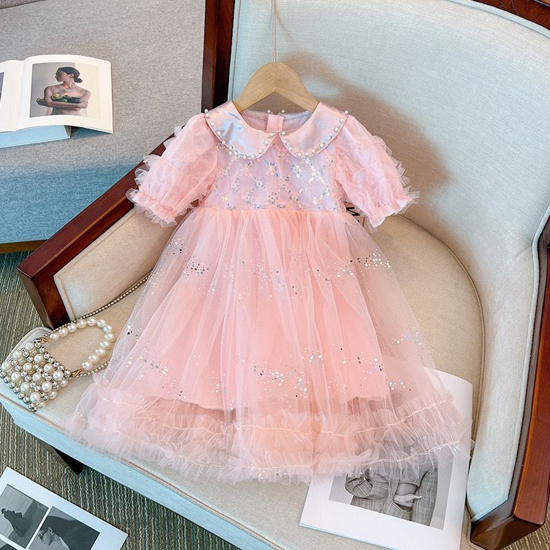 Vestido De Festa Rosa Tule Bufante Brilhante