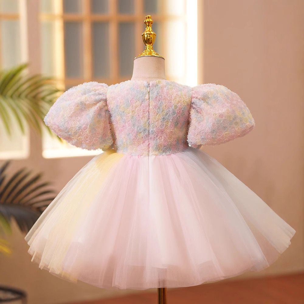Vestido Infantil Florzinhas Gola Pérolas