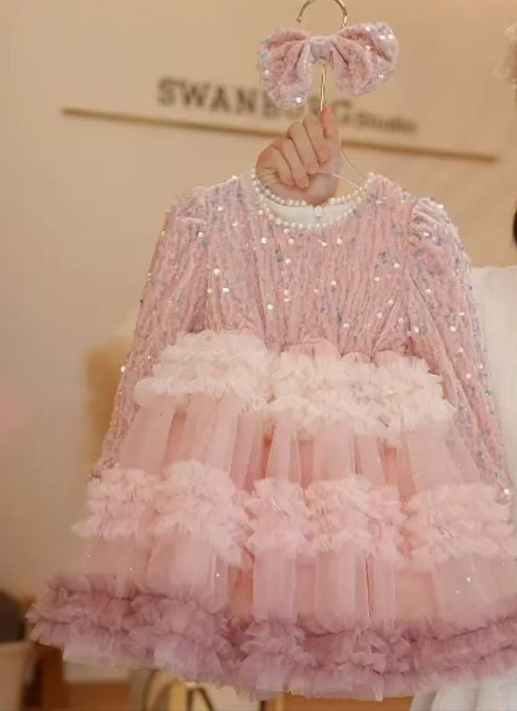 Vestido Infantil Paetê Rosa