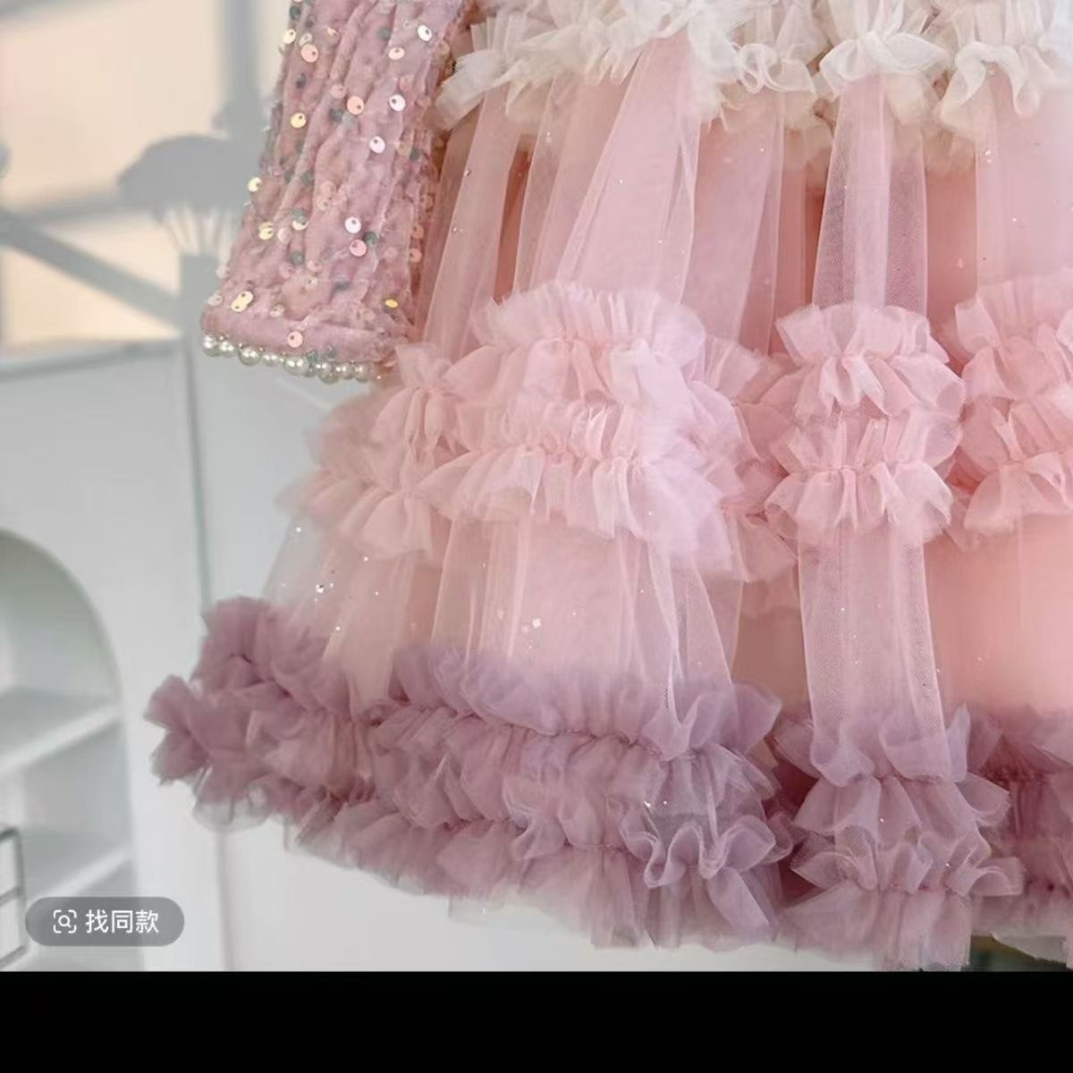 Vestido Infantil Paetê Rosa