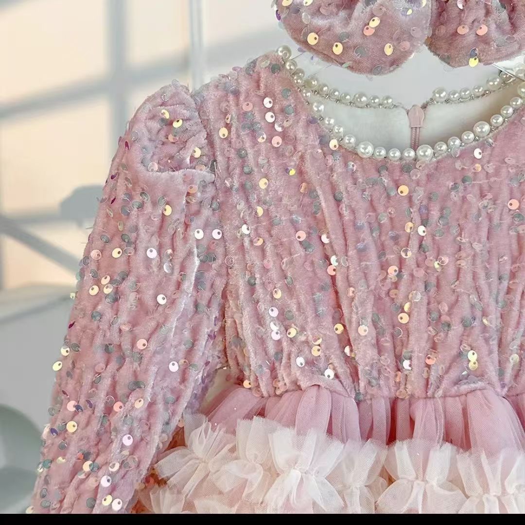 Vestido Infantil Paetê Rosa