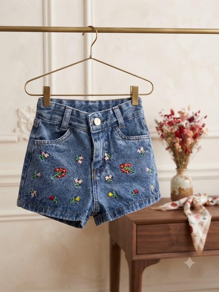 Shorts Infantil Jeans Florzinhas