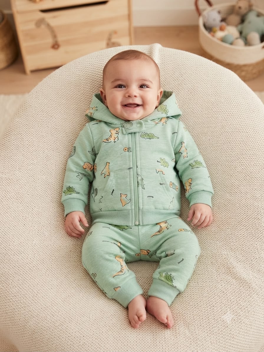Conjunto Moletom Flanelado Dinossaurinho