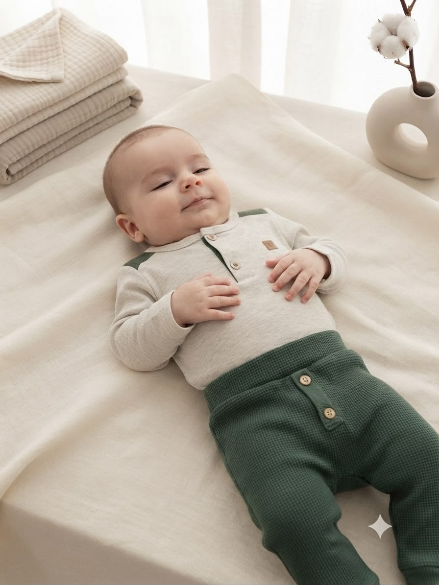 Conjunto Infantil de Bebê Verde Botões