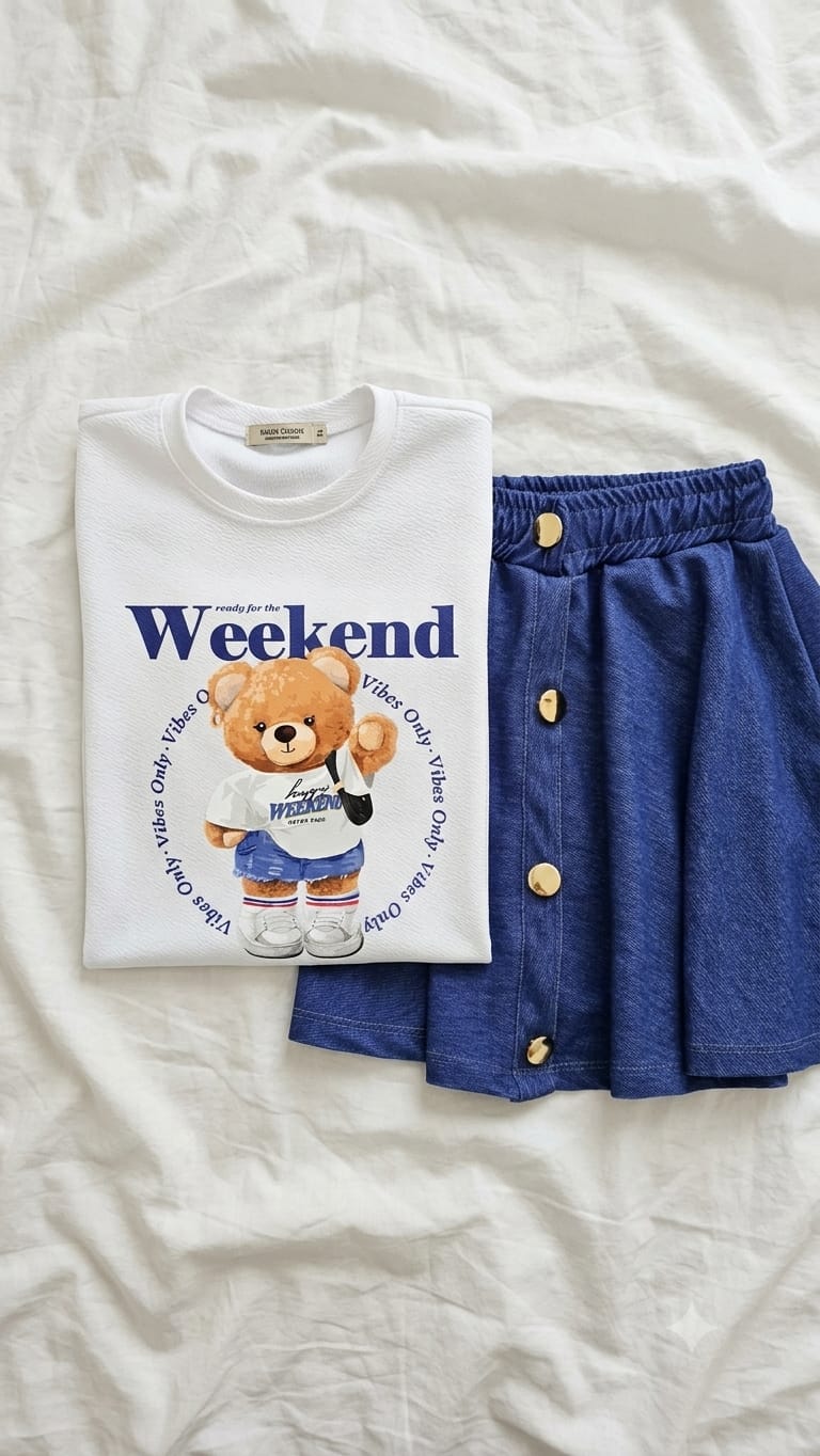 Conjunto InfantilUrsinho e Shorts Saia