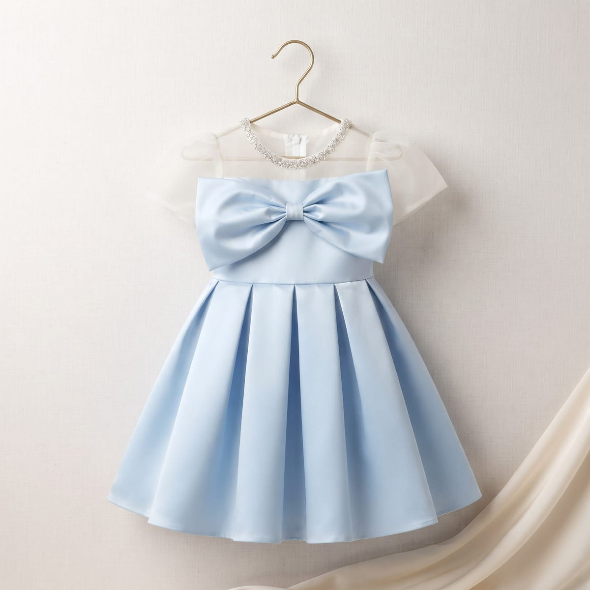 Vestido De Festa Infantil Azul com Laço