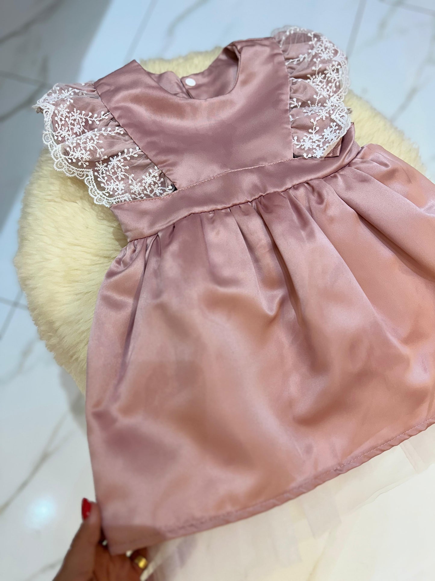 Vestido Infantil Rosa Rendinha
