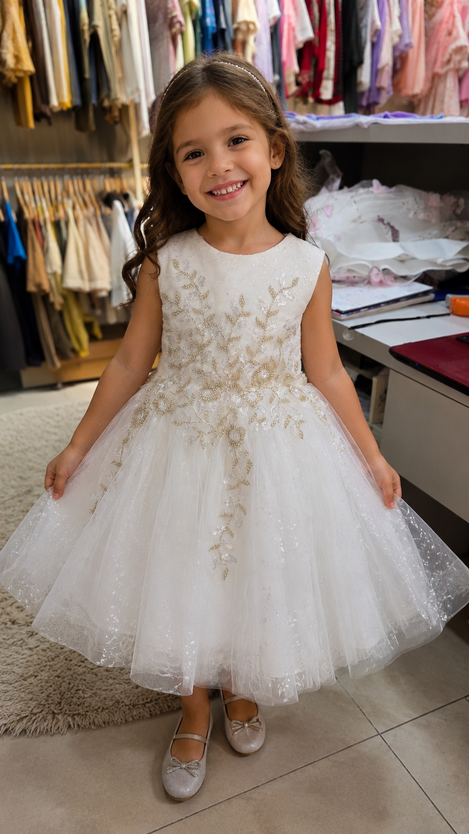 Vestido Infantil De Festa Brilhante com Flores