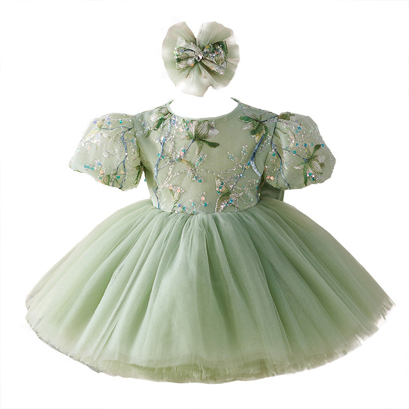 Vestido Infantil De Festa Verde Brilhante