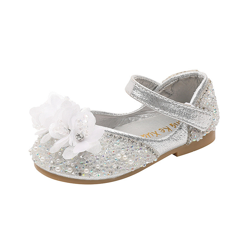 Sapato Infantil Feminino Brilhante com Flores