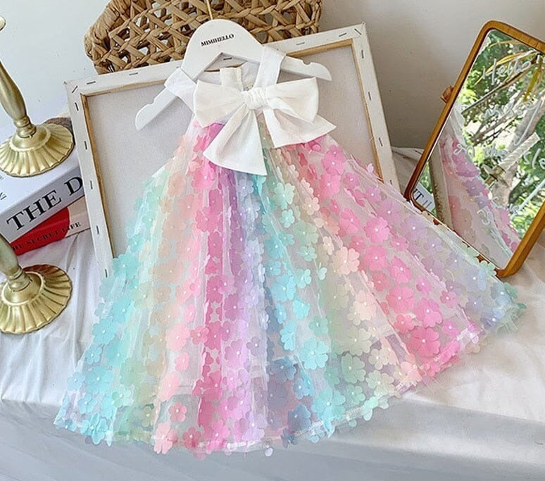 Vestido Infantil Feminino Florzinhas e Laçinho