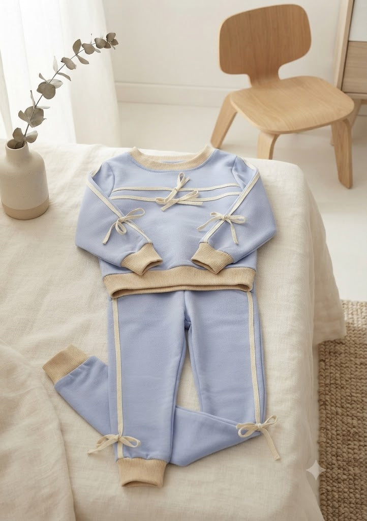 Conjunto Infantil Azul Moletinho Lacinhos