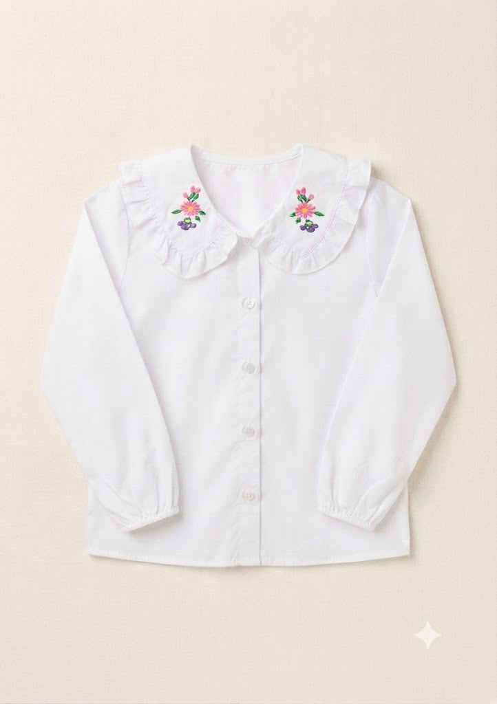 Camisa Manga Longa Gola Bordada