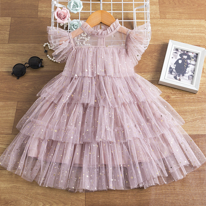 Vestido Infantil de Tule Estrelinhas
