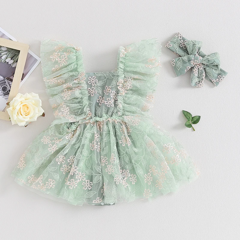 Vestido Infantil Bordado Floral + Faixinha