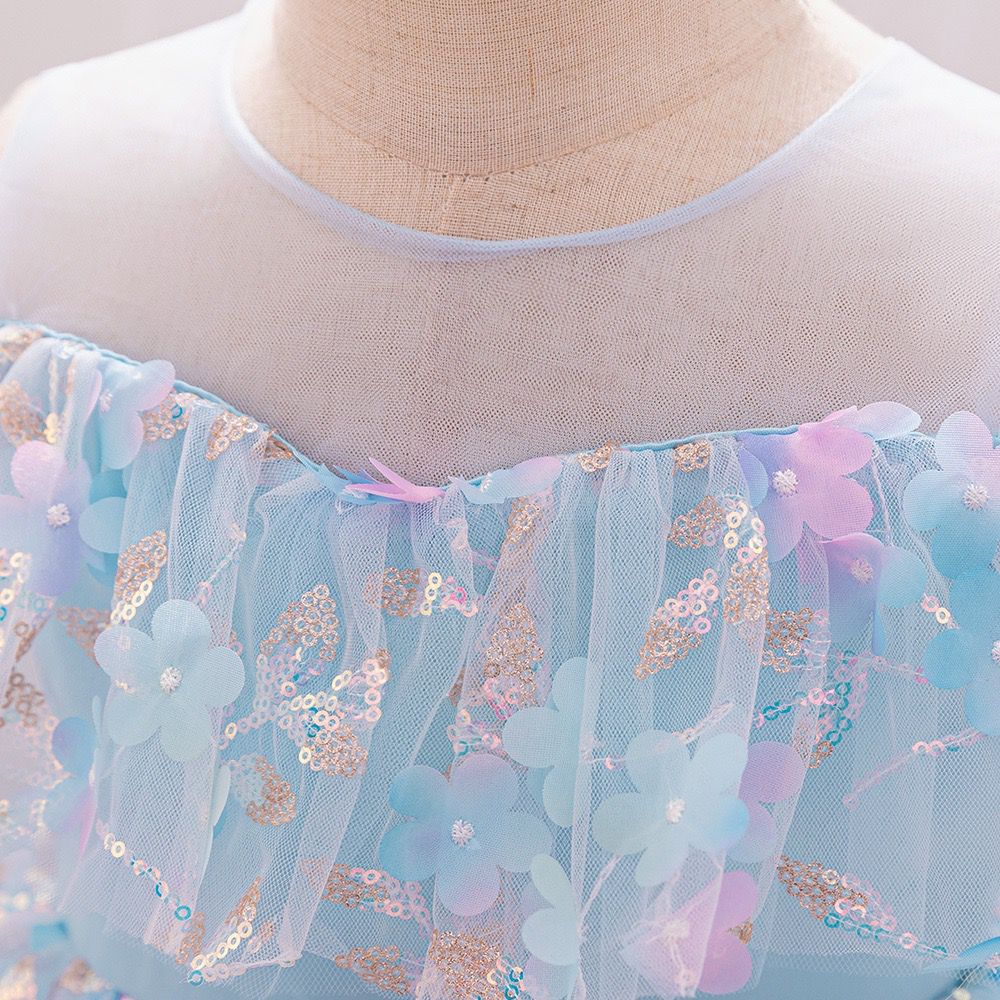 Vestido Infantil Azul Florzinhas
