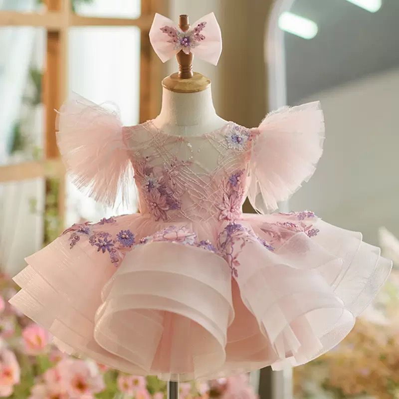 Vestido Infantil Rosa Flores