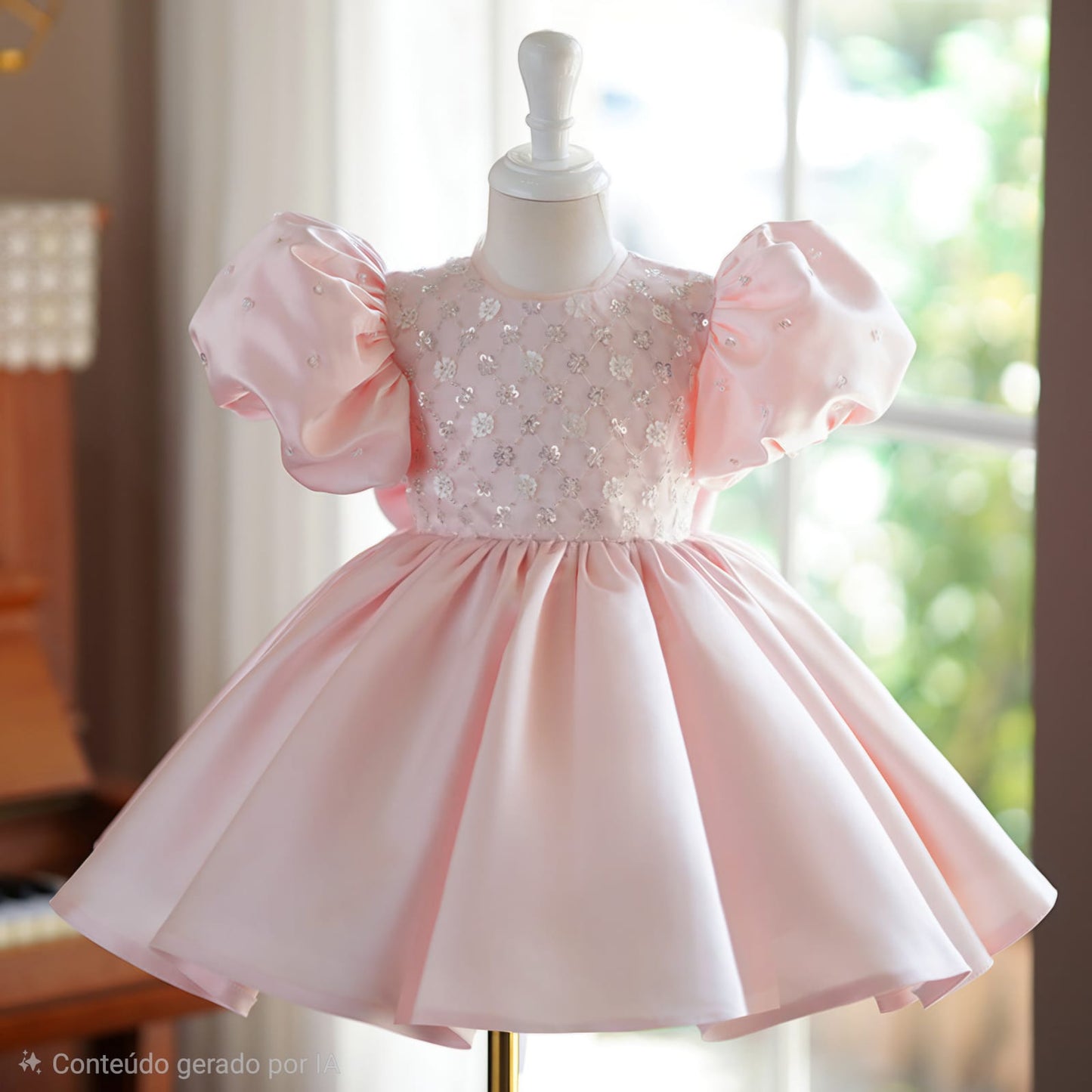 Vestido de Festa Infantil Rosa Lantejoulas
