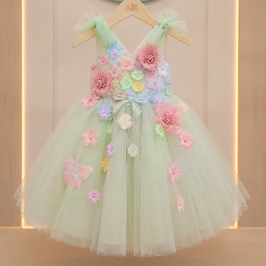 Vestido De Festa Infantil Jardim Encantado Verde